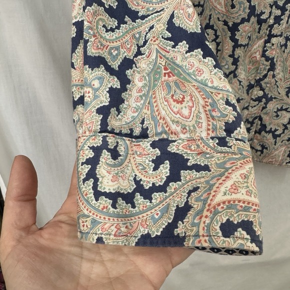 Chaps No Iron Button Front Shirt SZ 1X Blue Pink Paisley Cotton Long Sleeve Top - Picture 5 of 13